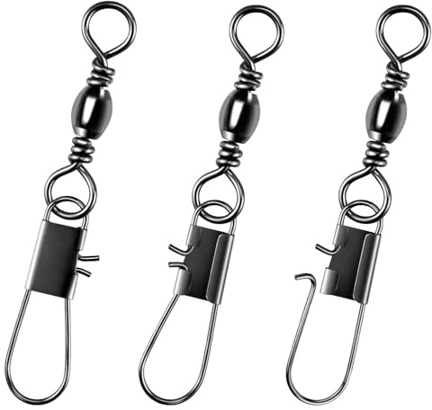 Alwonder Lot de 100 Émerillon Agrafe INOX de Pêche en Mer Conçus pour Attacher Facilement Montages et Leurres Rapide Connecteurs de Ligne émerillon Rolling Intégré évite à la Ligne de Vriller #7