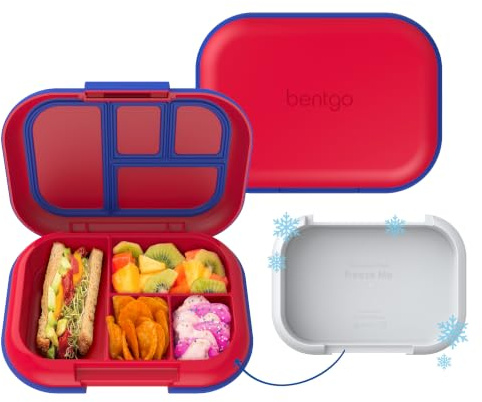 Bentgo Chill Kids Leak-Proof Lunch Box - 4-Compartment Bento Box with Built-In Ice Pack, 3.3 Cup Capacity, PFAS & BPA-Free, Microwave & Dishwasher Safe, Ideal Size for Ages 3 to 7 (Red/Royal)
