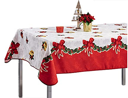 Promo Linge - Tovaglia natalizia antimacchia in lino, 150 x 300 cm