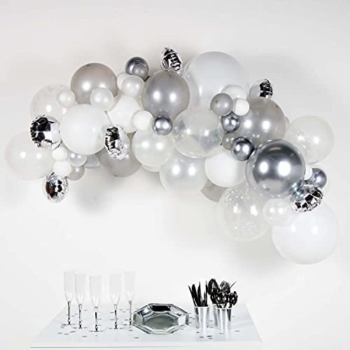 Amscan 9909313 - DIY Ballon-Girlande, silber, 66 Ballons, Ballonband 4 m, Dekoration für Geburtstag, Silvester, Hochzeit