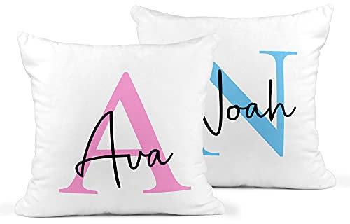 Personalised Name and Initial Cushion Cover & Insert, 40cm x 40cm, Nursery Decor, Kids Bedroom Decor, Gift for Kids, Gift for Couple, Custom Throw Pillow, Decorative Scatter Cushions