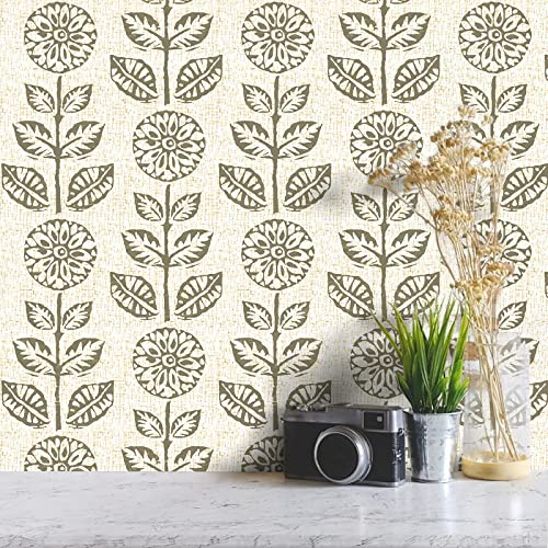 Wudnaye Floral Peel and Stick Wallpaper Vintage Tulip Floral Wallpaper 17.7in×118.1in Flower Farmhouse Contact Paper Peel and Stick Neutral Self Adhesive Removable Vinyl Wall Paper for Kitchen Bedroom