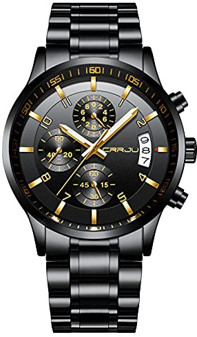 CRRJU Herren Uhr wasserdichte Chronographen Armbanduhr Männer Edelstahlarmband Business Analog Quarzuhr mit Kalender