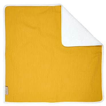KraftKids Wickeltischunterlage Doppelkrepp Gelb Mustard, Windelmatte aus 100% Baumwolle, wasserundurchlässige Reise-Wickelunterlage