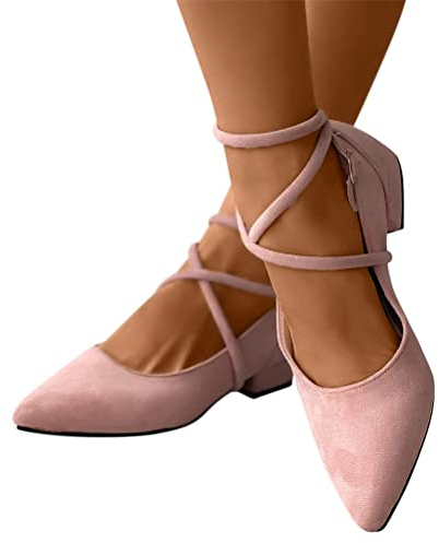 Minetom Blockabsatz Pumps Riemchen Damenschuhe Frühjahr Business Plateau Ballerinas Elegant Schuhe Mit Absatz Für Damen Sommer Spitzenschuhe Geschlossene Bequeme Niedrig Absatzpumps B Rosa 38 EU