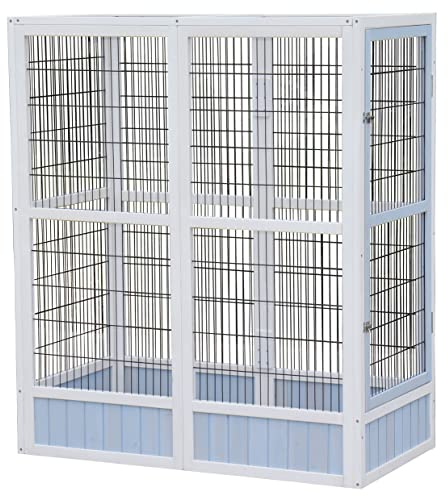 Dehner Vogelgehege Santorini, 60 x 116,4 x 136 cm, Holz/Metall, weiß/blau