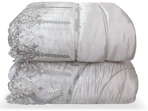 Nada Home Trapunta Invernale Matrimoniale Renato Balestra Priscilla 270x270 cm Piumone Raso Jacquard con Pizzo Macramè 350gr Made in Italy Elegante e Calda