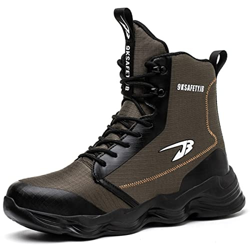 COMFOX Chaussures de sécurité à tige haute avec embout en acier Chaussures de travail légères et respirantes Chaussures de sport pour la protection Bottes antidérapantes pour homme et femme, 43 1/3 EU