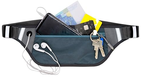 MyGadget Sport Bum Bag - Jogging Hip Bag [Extra Flat & Slim] Fitness för män och kvinnor - Stone Grey