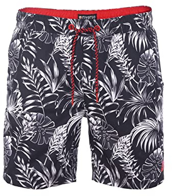 riverso Badbyxor herr RIVKai regular fit badshorts simbyxor sportbyxor korta byxor shorts dragsko fickor sommar elastisk linning mönster svart blå grön oliv S M L XL XXL 3XL 4XL 5XL, Svart-cherry röd,
