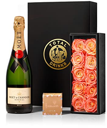 Moet Champagne 75cl & Chocolate Truffles with Champagne Pink Eternity Roses Gift Set