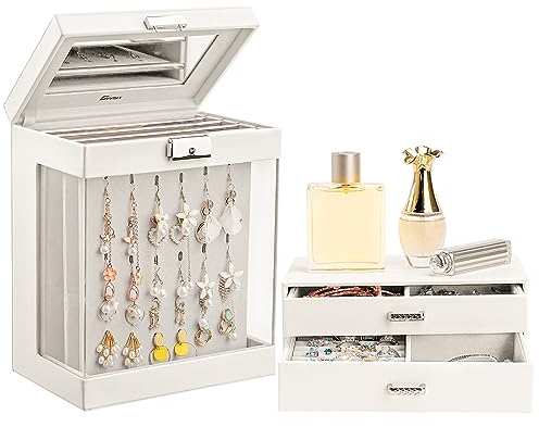 Seelux Zwei Schmuckkästchen: Eine Schmuckkasten mit transparentes Fenster und Eine Schmuckkasten mit Zwei Ebenen für Halsketten, Ohrringe, Ringe, Armbänder- Geschenke für Frauen und Mädchen