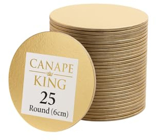 CANAPE KING Card Cake Boards - Eco Friendly Double Sided Mini Foil Card Dessert Cupcakes Mousse Rectangle Display Base - For Party Dinner Catering Wedding (25, Round (6cm))