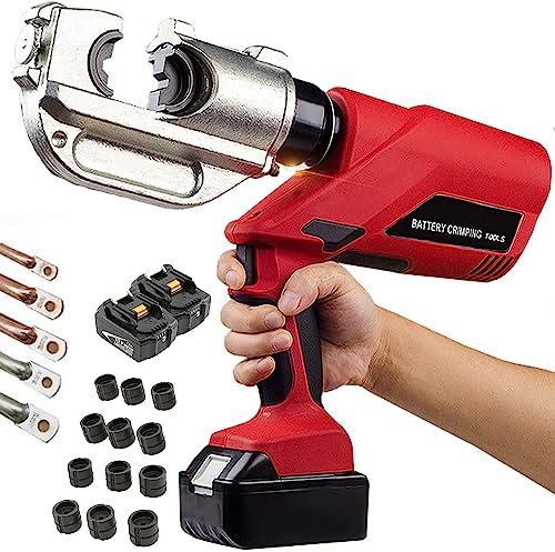 GEJLELDS Herramientas hidráulicas de crimpado 16-400 mm² Crimpadora hidráulica eléctrica con 12 Pares de Troqueles para terminales de Cobre y Aluminio Crimpado de Cables Alimentado por batería