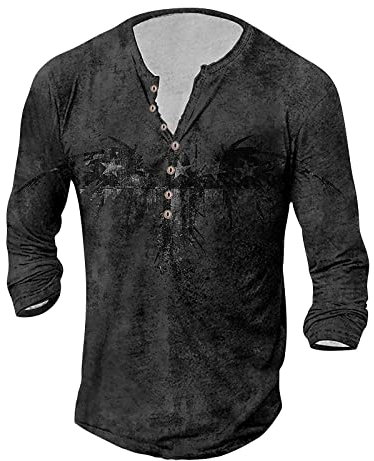 KONG JIMFAN Herren-T and Hemd Herren Trachtenhemd Tshirt Herren Kragenstäbchen Hemd Herren T Shirt Pink T Shirt Herren Langarm T Shirt of The Loon Tshirt Herren,Dark Gray,3XL