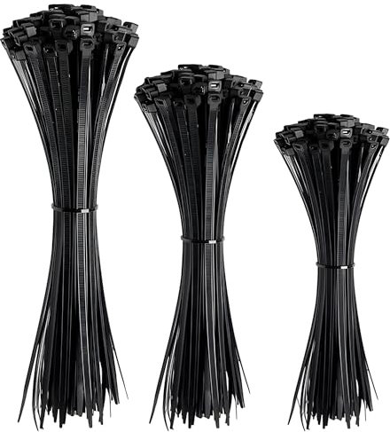 150 PCS Cable Zip Ties Heavy Duty, Self-Locking Nylon Cable Straps 4+8+12 Inch, Durable Auto-Locking Cord Wraps (Black)