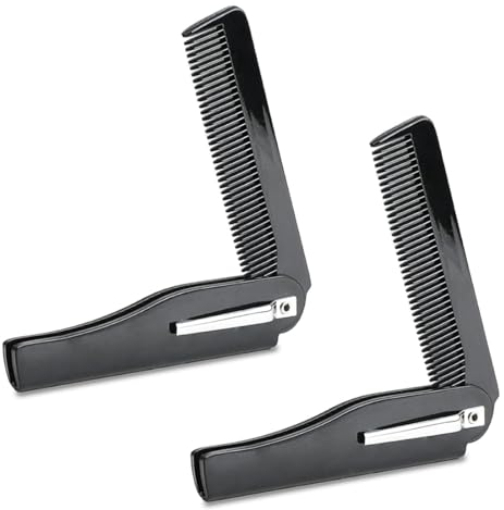 PLKSEI 2 pcs Peigne Barbe Homme Peigne Pliante en Plastique Comb de Poche Portable avec Clip à Fixer Peigne Cheveux Anti-statique Accessoire pour Entretien Soins Barbe Voyage Cadeau pour Homme