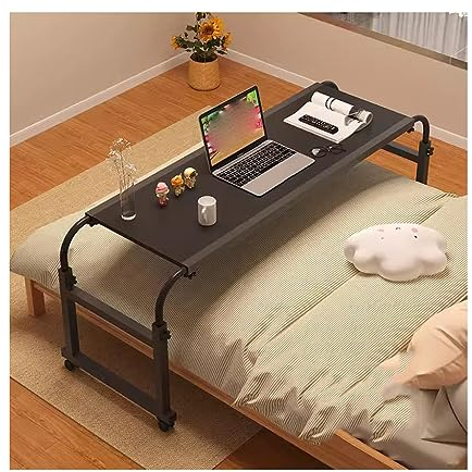 WJFLUCK Überbetttisch Überbetttisch mit Rädern, mobiler Queensize-Betttisch für Schlafzimmer, rollbarer Tabletttisch für Wohnzimmer, Breite/Höhe verstellbar (Größe: 140 x 40 x 65–95 cm, Farbe: Stil