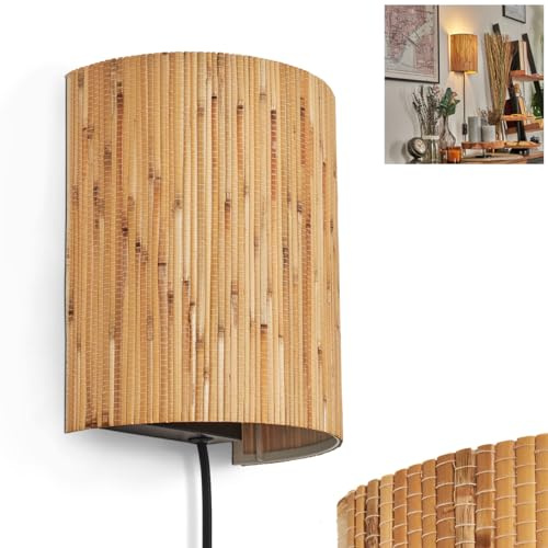 Wandleuchte Viadores, Wandlampe aus Metall/Seegras in Schwarz/Natur, Leuchte im Boho-Design, Wandleuchte mit Stecker und Schalter, abnehmbares Kabel, UP & Down Lichteffekt, 1 x E27, ohne Leuchtmittel