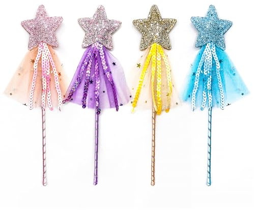 JNGTKL Fairy Wand, 4 Pcs (30×7cm) Fairy Wands, Princess Wand, Angel Fairy Costume Props Wands, Suitable For Ideal For Birthday Gifts, Halloween Christmas Party Supplies And Cosplay (4 Colors)