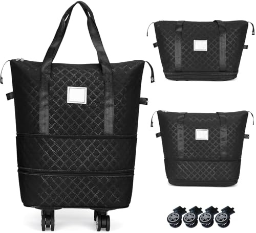 Sac de voyage avec roues amovibles - Pliable - Sac à main extensible - Léger - Sac de voyage à roulettes - Sac de week-end pour homme et femme - Voyage d'affaires ou voyage d'affaires, camping