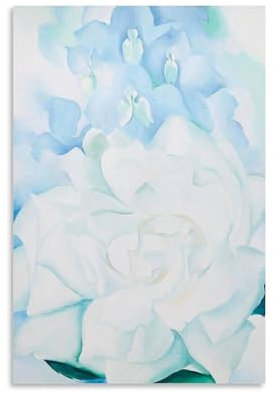 YYUEQIL Georgia O'Keeffe Poster mit weißer Rose mit Rittersporn Nr. 2, berühmtes Gemälde, Leinwand, Wandkunst, dekorativ, Schlafzimmer, moderner Heimdruck, Bild, Kunstwerk, ungerahmt, 40 x 60 cm