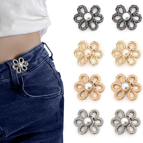 WANGENPING 8 Paare Hosenknöpfe zum Enger Machen, lütenblattform Hose Enger Machen Clip, Verstellbare Nagelfreie Taillenschnallen, Hosenbund Enger Machen, für Lose Hosen Jeans Damen Rock