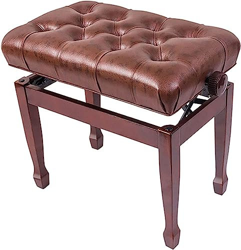 XAoSCd Piano Stool Dressing Table Stool Soft Genuine Leather Piano Stool Adjustable Music Piano Bench with Solid Hard Wood Construction 55 x 34 x 47-57CM Teak,