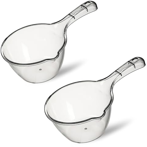 Iensen 2-Pack Medium Transparent Plastic Water Ladle, Kitchen & Bathroom Scoop, 1.5L Capacity Each, Dishwasher Safe