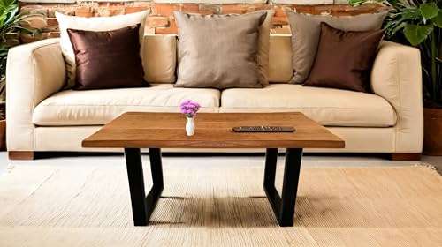 SAM Couchtisch Nayla 100x55 cm Mangoholz Honig, Baumkante | massiv, U-Gestell Metall Schwarz, pflegeleichter Sofatisch mit Baumkante