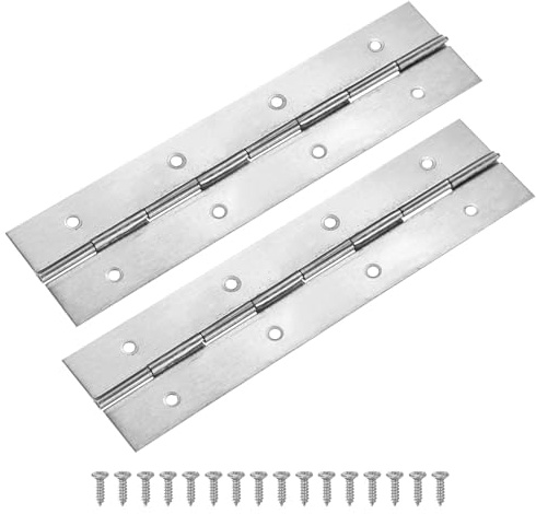 M METERXITY 2-Pack Piano Hinges 8 Inch Stainless Steel, Silver | Anti Rust Durable Strip, for Storage Box, Cabinet Door, Furniture Panel, Continuous Connection Hinge