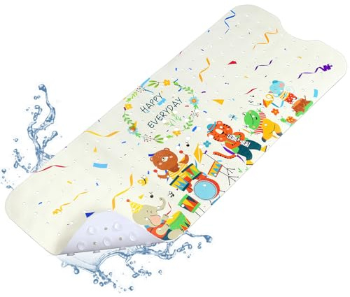 YOCOLE Kinderbadewannenmatte 100x40cm Duschmatte Rutschfest, BPA-frei PVC, Saugnäpfen, Schimmelresistent & Maschinenwaschbar