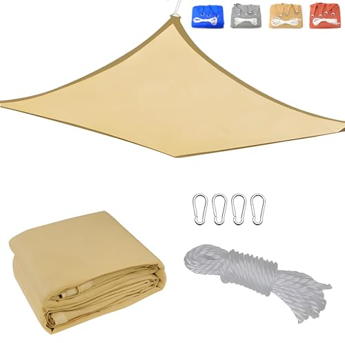 CANYUE Toldo Vela Rectangular 3.5x4m Transpirable Vela De Sombra HDPE 95% Protección Rayos UV Toldo Parasol para Exterior, Jardín, Terrazas Beige