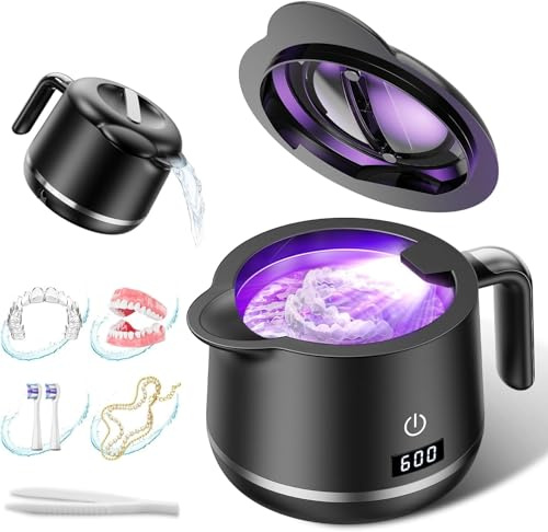 Dental Ultrasonic Retainer Cleaner Machine: Dental Cleaning Pod for Denture/Mouth Guard/Aligner/Night Guard/Braces/Toothbrush Heads/Jewelry - 45kHz Retainer Cleaner with Digital Timer & 200ML
