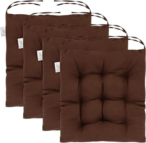 M.J COMFY-LIFE 8pcs Seat Cushions for Dining Chairs 40x40cm – Non-Slip Washable Chair Pads with Ties – Soft Polyester & Pearl Cotton Filling for Kitchen, Office, Garden, Patio (Brown)