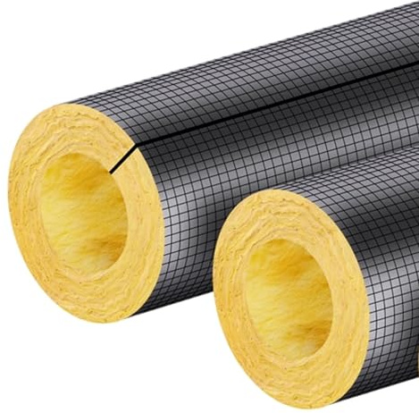 Rock Wool Pipe Insulation, 1m/3.3ft Outdoor Pipe Insulation with Self Adhesive Aluminum Foil for Water Tubes, Air Conditioning Tubes(34x50mm)