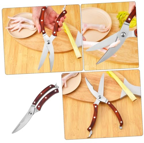Lurrose Ciseaux Volaille Professionnel Acier Inoxydable Multifonction pour Couper Os de Poulet Poisson et Légumes avec Manche Bois Ergonomique
