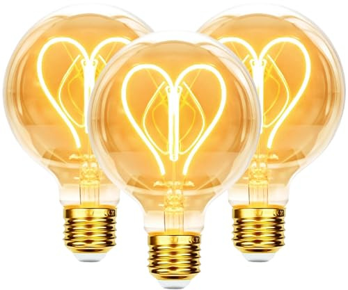 Glühbirne E27 LED Vintage 4W Dimmbar mit Herzförmiges Filament - 3 Stück | Edison Vintage Glühbirne E27 Warmweiß Retro Dekorative Bernstein Glas für Nostalgie und Retro Beleuchtung im Haus Café Bar