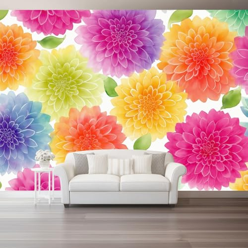 Colore Carta da parati fotografica 200 x 140 cm - Stampa non tessuta Acquerello Bellissimi Fiori Decorazione murale 3D Poster Immagine per camera da letto Soggiorno TV Sfondo