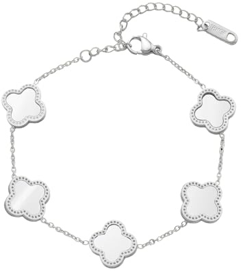 YEJAHY Bracelet trèfle pour femme, plaqué or 18 carats, en acier titane, étanche, bracelet porte-bonheur pour femme, 16-21 cm, hypoallergénique, bracelet d'amitié avec boîte cadeau, Acier inoxydable