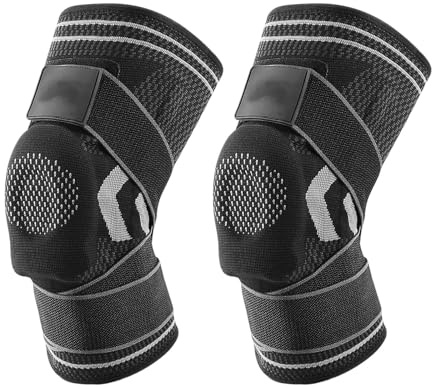 Ldabrye Rodillera ajustable con estabilizadores de resorte, transpirables, protectores de rótula para hombres y mujeres, fitness, correr, protectores elásticos para deportes
