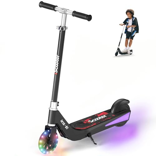 iScooter Kids Electric Scooter with LED Front Wheels, iK1S Electric Scooters for Kids Ages 6-12, 7KM Range,15KM/H,Colorful LED Lights,3.5H Quick Charge,Height Adjustable,Lightweight E-Scooter