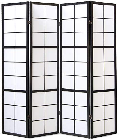 PEGANE Paravent Japonais Shoji en Bois Noir de 4 pans