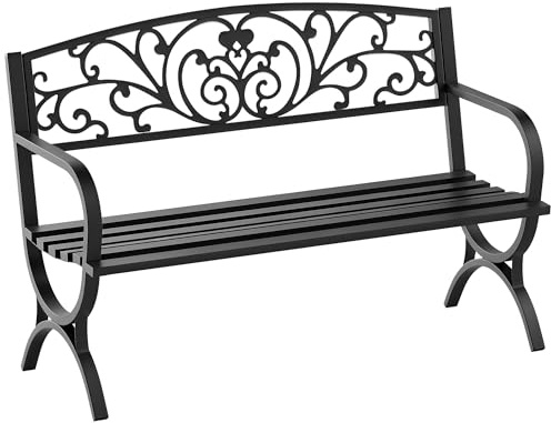 Outsunny 2-Sitzer Metall Gartenbank bis 240kg Bank 127x60x85 cm Schwarz | Wetterfest Sitzbank, Gartenmöbel, Parkbank Für Garten Terrasse Park
