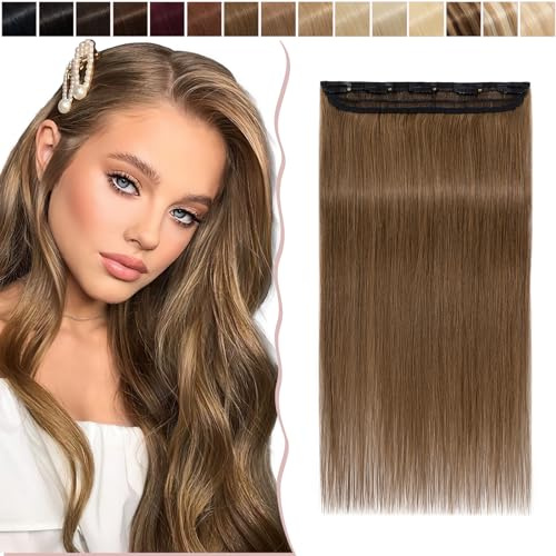 Haarverlängerung aus Echthaar mit Clips, [1 Stück, 5 Clips] [BB-Clip mit hoher Elastizität] seidiger Touch, ohne Kleber, lang, gerade, 100% Remi-Haar, 40 cm - 55 cm