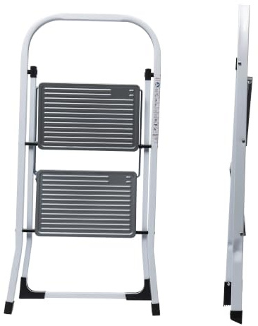 WERKA PRO Marchepied 2 Marches Pliable - Métal Peint - Garde-Corps Sécurisé - Capacité 150 kg - Compact et Robuste pour Bricolage - Stabilité Excellente