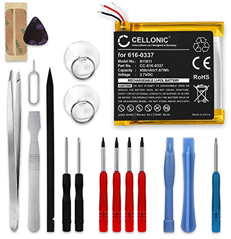 CELLONIC, Batterie pour Lecteur MP3 Compatible avec Apple iPod Nano 3 Gen. - A1236, 2 - A1199 (3.7V, 450mAh) + Kit d'outils