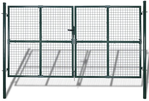 Festnight Doppeltor Gartentür Gartentor Gartenzaun Maschendrahtzaun Drahtzaun mit 3 Schlüssel 289 x 175 cm / 306 x 225 cm