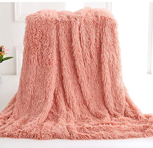 Nicole Knupfer Kuscheldecke Felldecke Langhaar Decke Microfaser Kunstfell Decke Flauschig Klimaanlage Decke für Couch Bett (Dunkelrosa,160 x 200 cm)