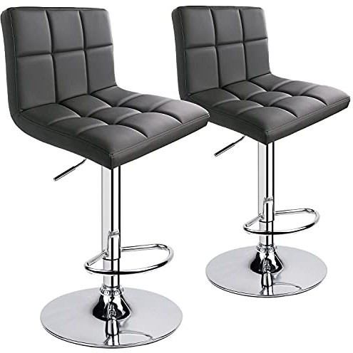 Leopard Bar Stools, Modern PU Leather Adjustable Swivel Bar Stool with Back, Set of 2 (Grey)